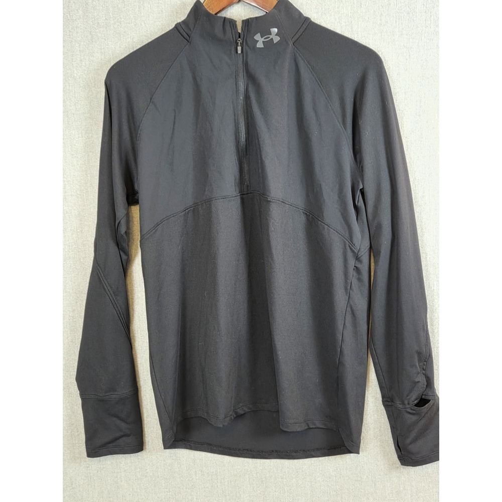 Under‎ Armour Fitted Pullover Shirt Men's M Mock Neck 1/4 Zip Long Sleeve Black